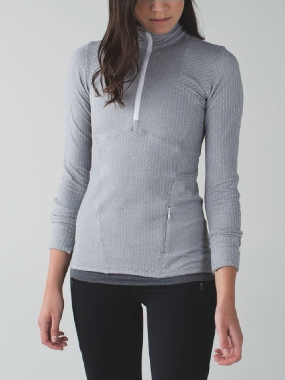 LULULEMON Kanto Catch Me 1/2 Zip Jacket Sweatshirt Sz 6 Gray Herringbone Running